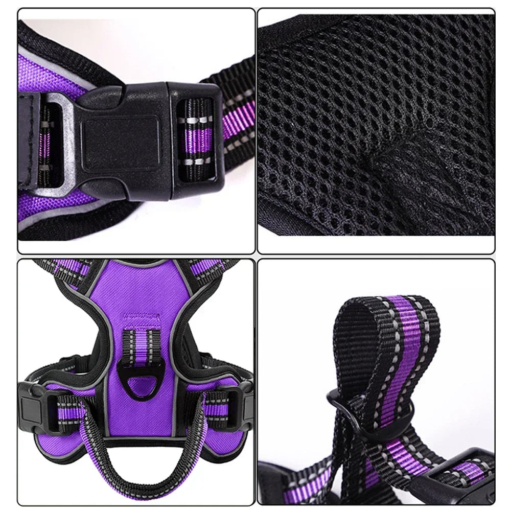 Adjustable Nylon Dog Harness Vest Reflective Soft Breathable No Pull Dog Harness Pet Harness Leash for Small Medium Large Dogs